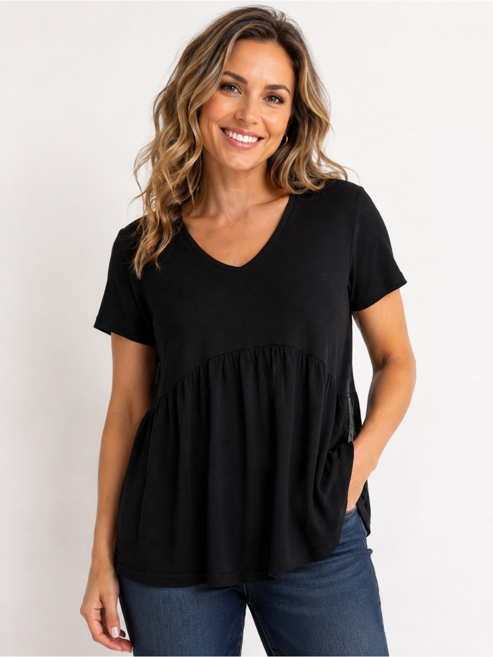 LIU SI RAN Women’s Black Babydoll Tunic Top XL